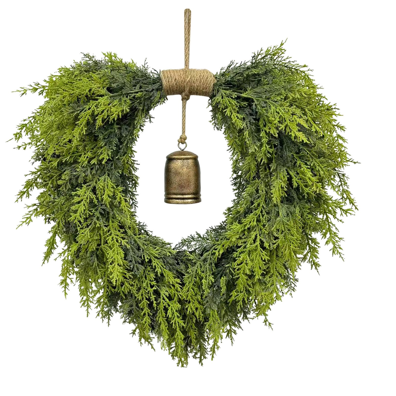 Weihnachtlicher Herz-Kranz mit Glocken und Tannenzweigen