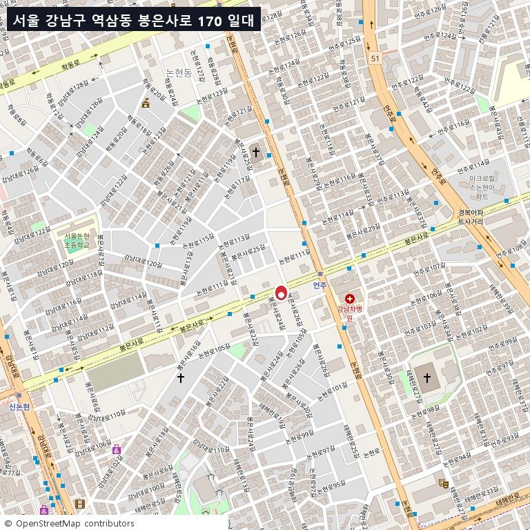 서울 강남구 역삼동 봉은사로 170 일대 위치도