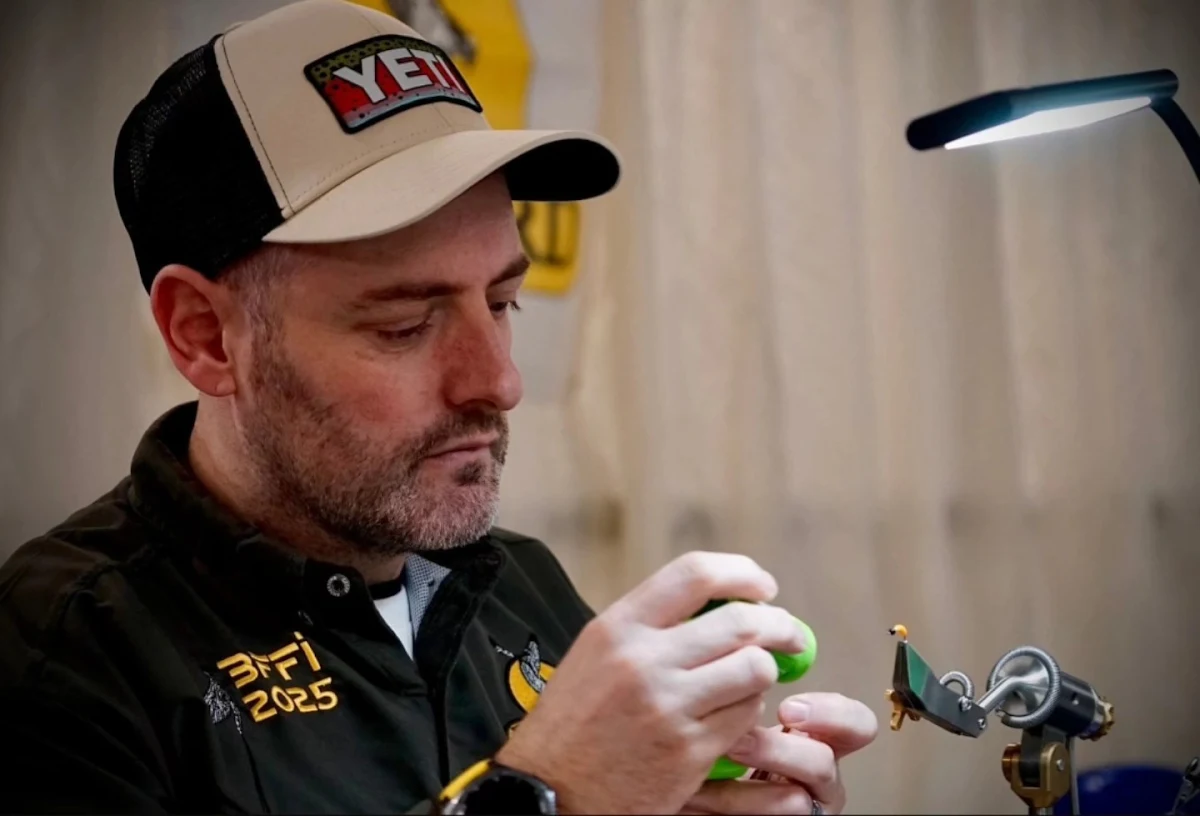Stevie Dallas tying flies for Fulling Mill