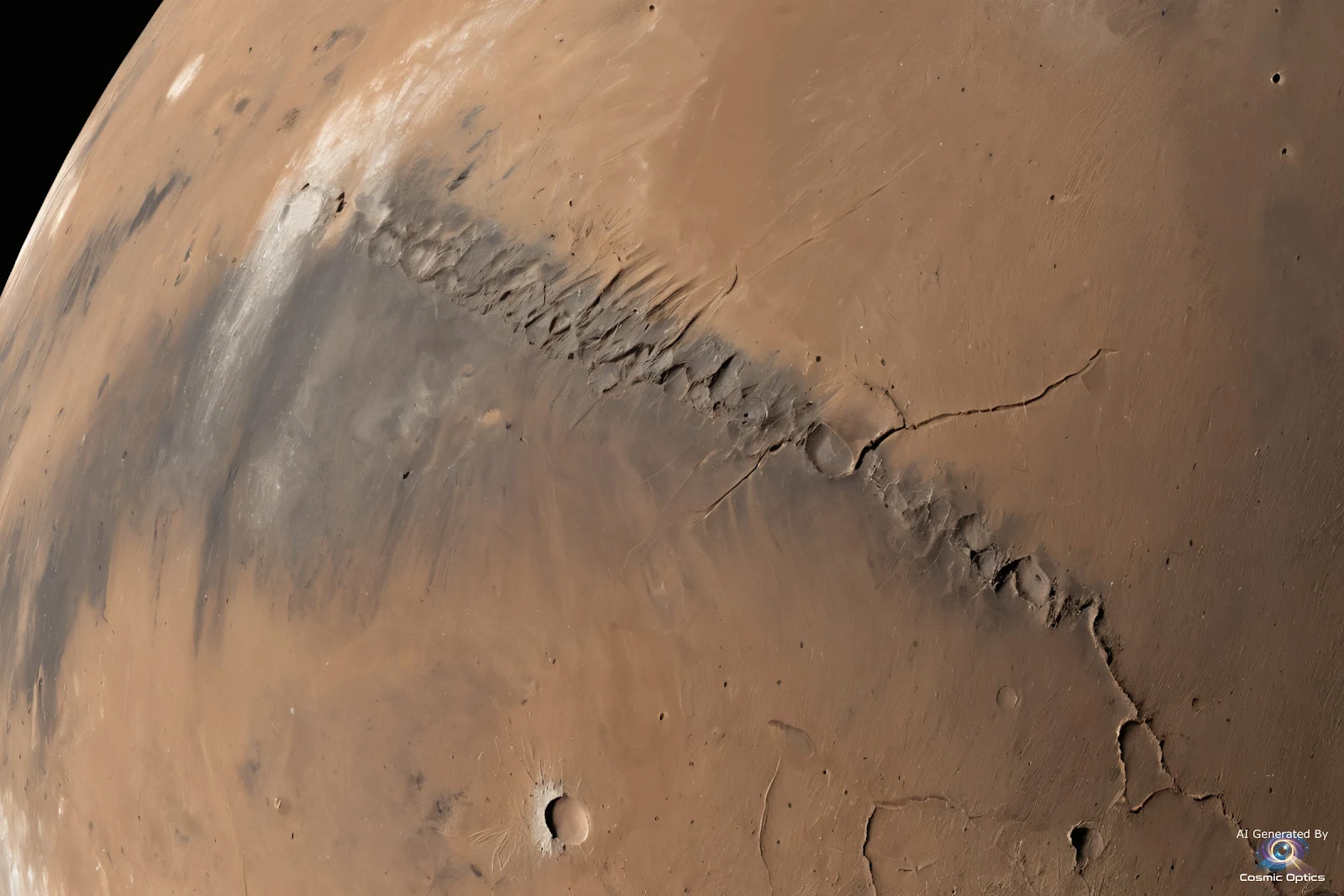 An authentic, photorealistic astronomical photograph of the planet Mars in deep space. A highly deta_00029