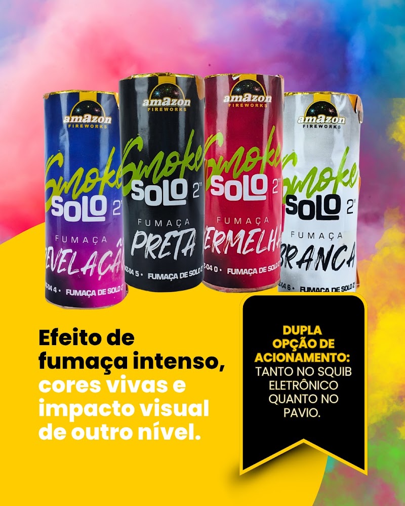 Fumaça Solo 2" – rosa, verm., verde, azul e preta