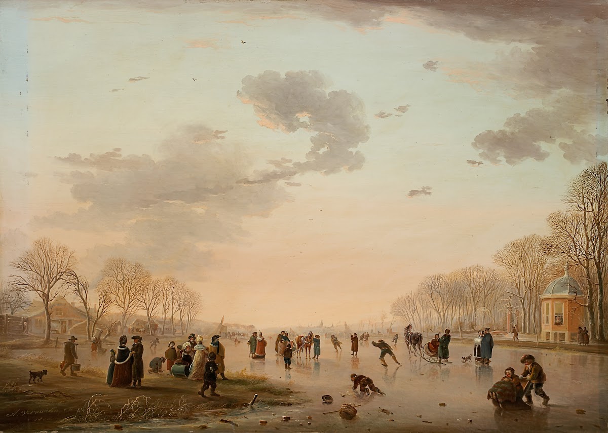 Winter Landscape with Ice Skaters on a River 1800