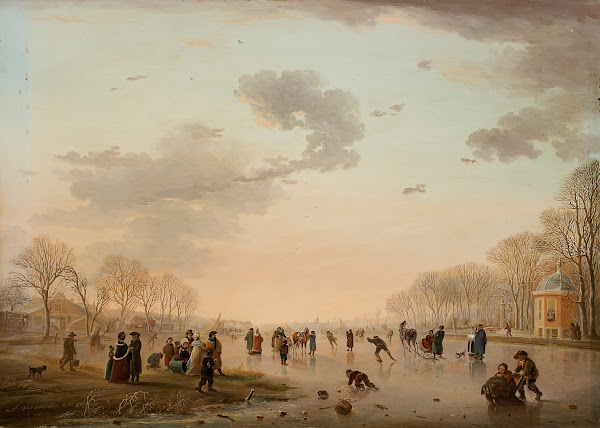 Winter Landscape with Ice Skaters on a River 1800