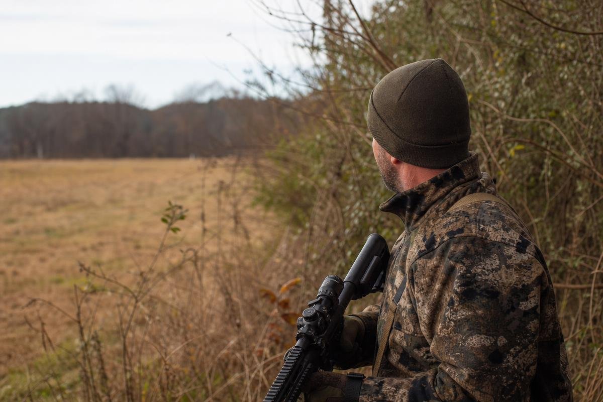 Coyote stand setup with wind direction and downwind lane