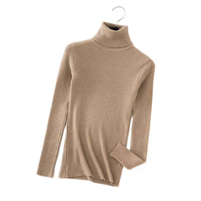 Women's knitted sweater with high collar, figure-hugging