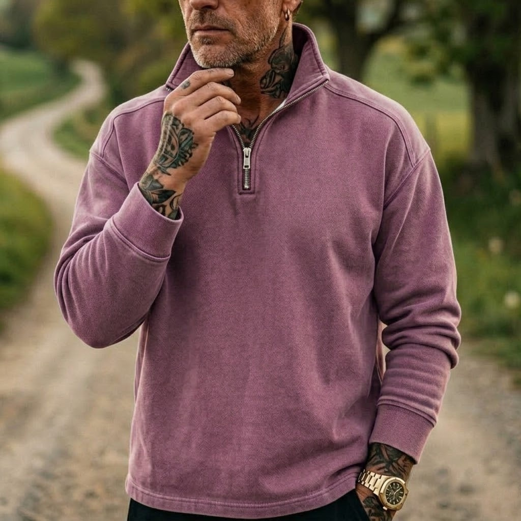 Men's Denim Sweatshirt with 1/4 Zipper