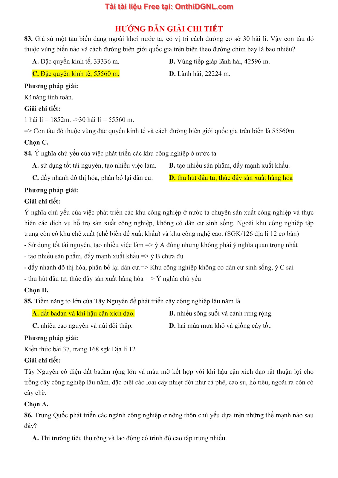 250 bài tập môn Địa Lý - Ôn thi ĐGNL ĐHQG TP HCM Phần 10