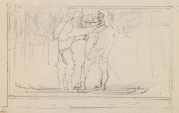 The Great Kalevala sketch Skiers 1925