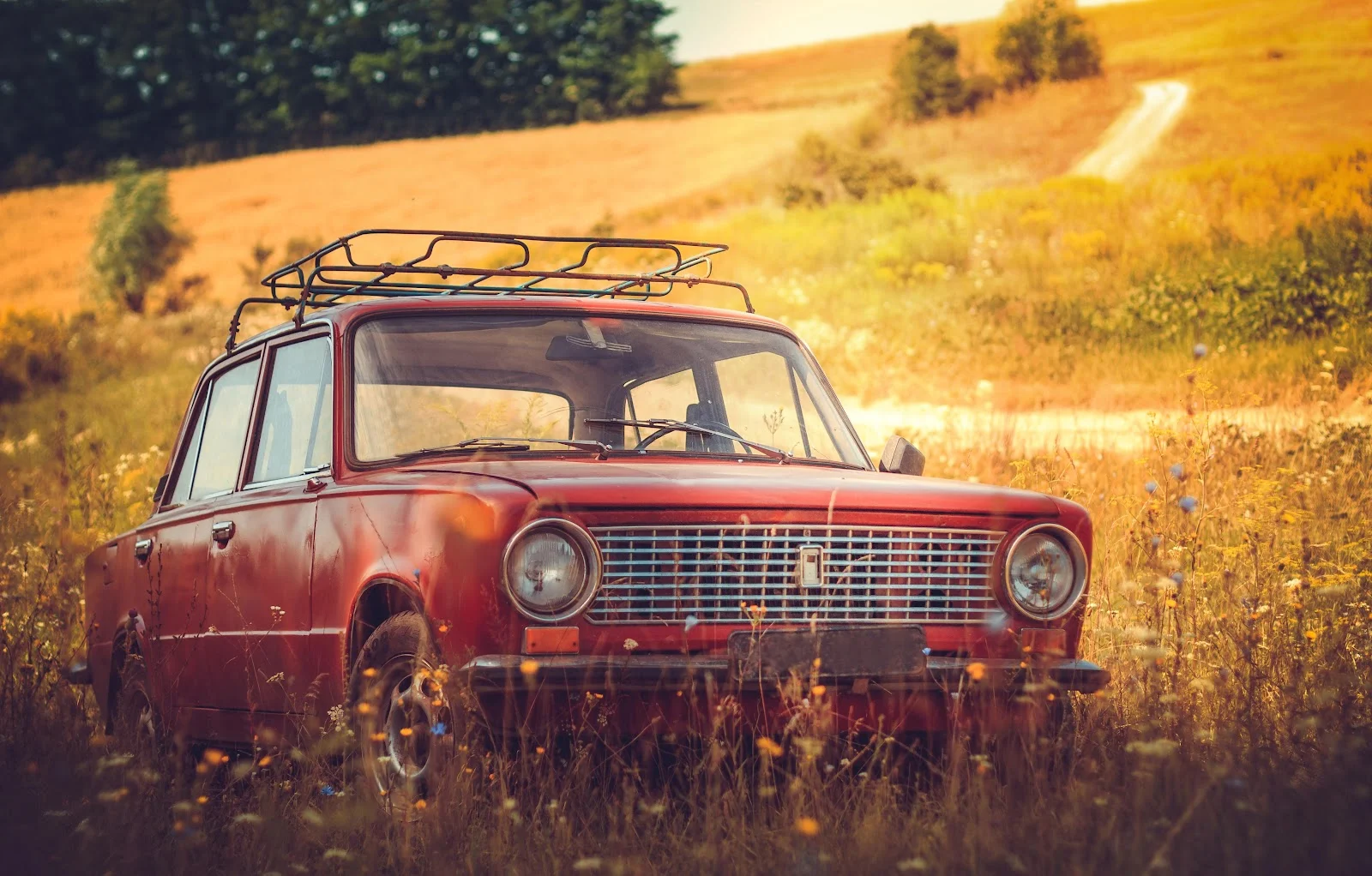 A Stunning Red, Car, Nature, Vintage, Lada 4K Desktop and Mobile Wallpaper Background (5000x3194)