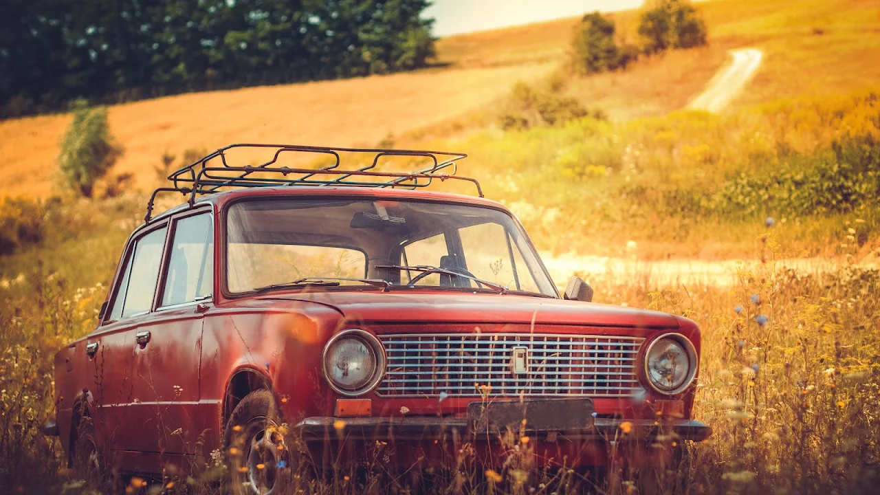 Red, Car, Nature, Vintage, Lada 4K Desktop Wallpaper