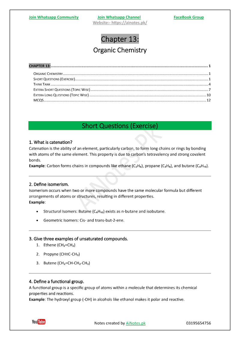 FBISE Class 9 Chapter 13  Organic Chemistry