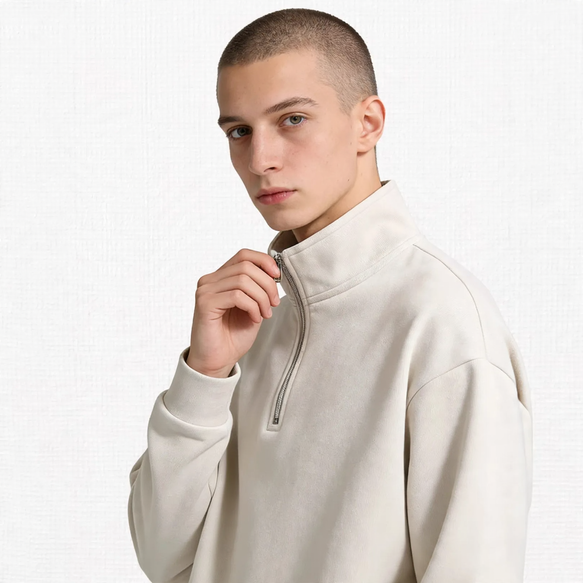 Sweatshirt with high collar and half-zip