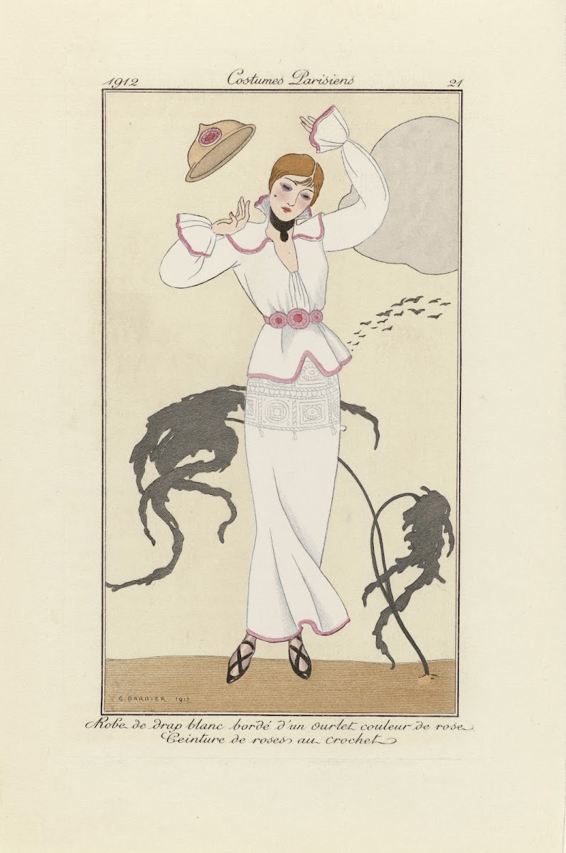 Robe de promenade en Sarah à damiers et taffetas peint à la main 1912