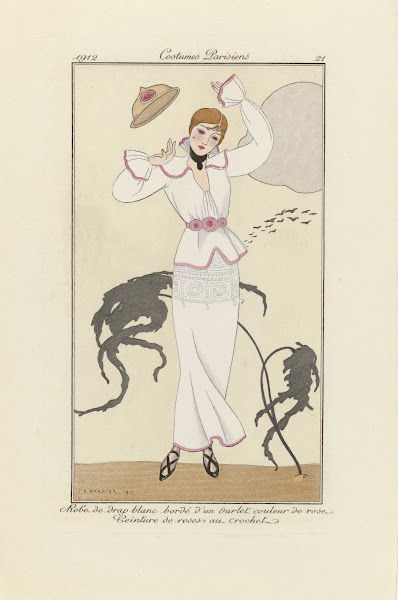 Robe de promenade en Sarah à damiers et taffetas peint à la main 1912