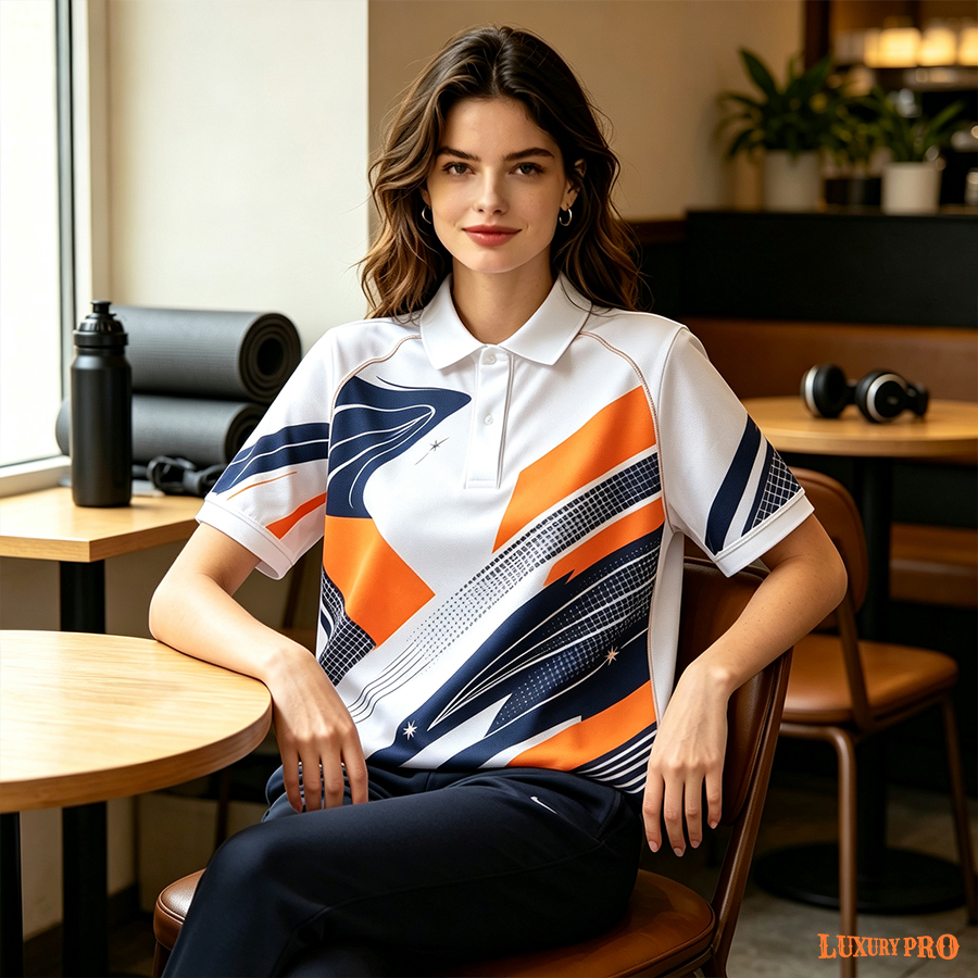 AOP MEG Women's Lapel Deep V‑Neck Folded Collar Raglan Sleeve Polo