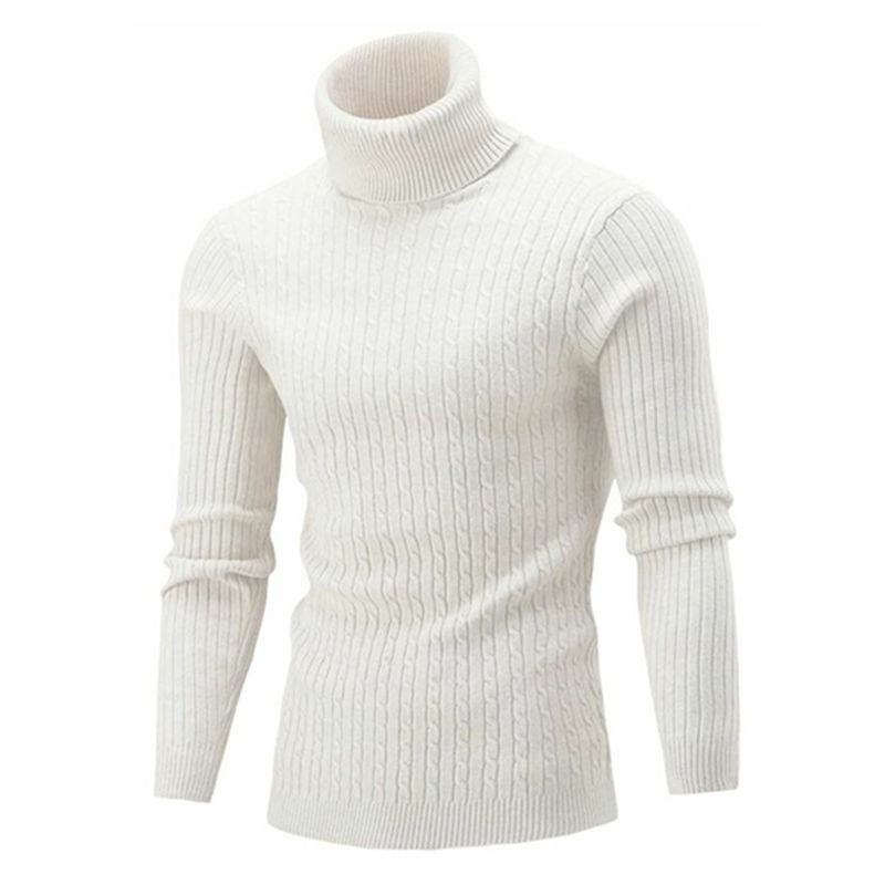 Men's knitted sweater with turtleneck and cable pattern