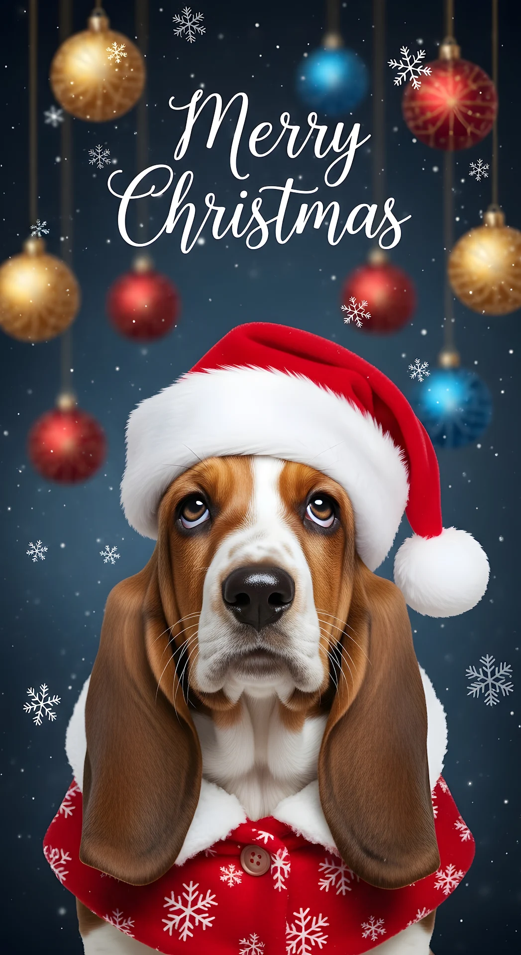 Adorable Basset Hound Puppy in Santa Hat Christmas Portrait - Free 4K mobile Wallpaper