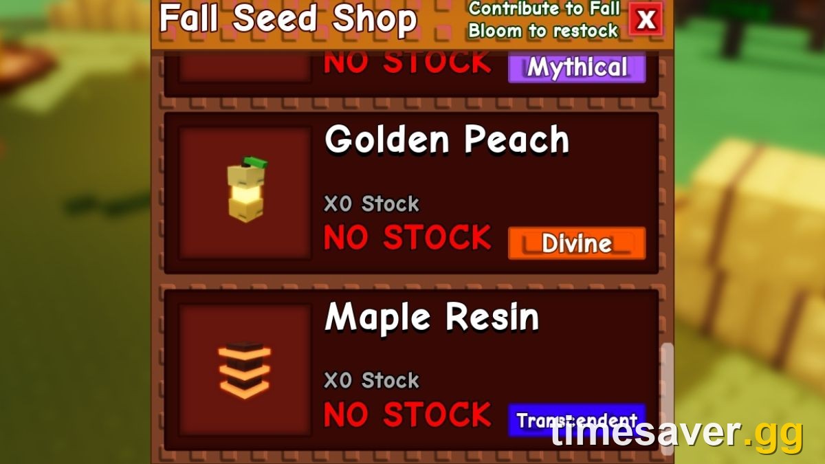 In-game Fall Market stalls showing seasonal fall seeds and their Sheckle prices