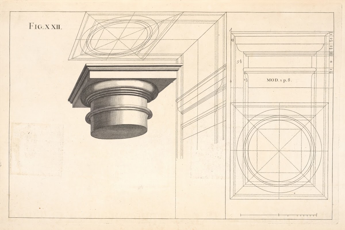 The projection of a Dorick capital in perspective 1707