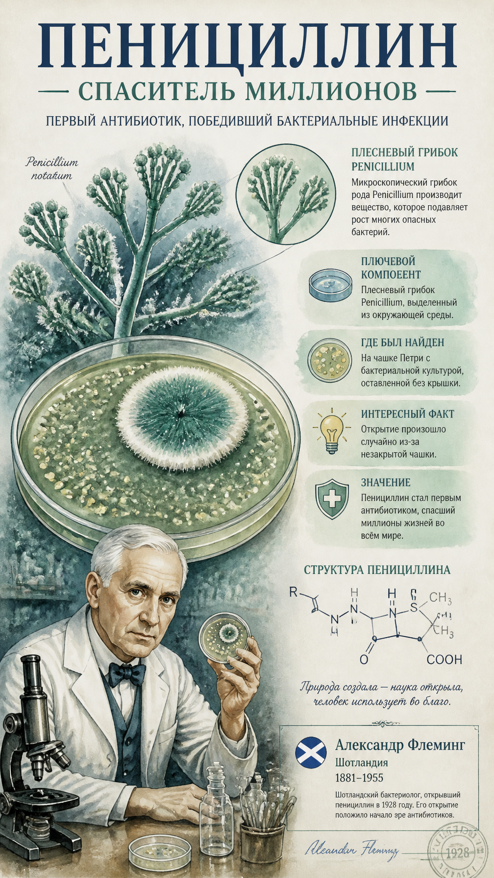 Penicilina Alexander Fleming 1928 Ilustración