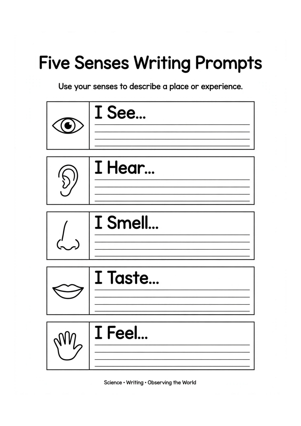Five Senses Writing Prompts Worksheet