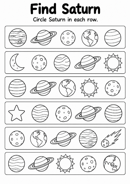 Find Saturn Worksheet