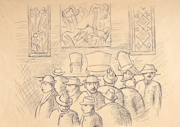 Audience group in a room with paintings from the Auction in Hôtel Drouot cycle 1