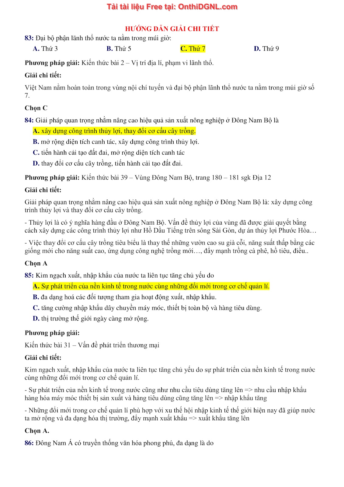 250 bài tập môn Địa Lý - Ôn thi ĐGNL ĐHQG TP HCM Phần 4