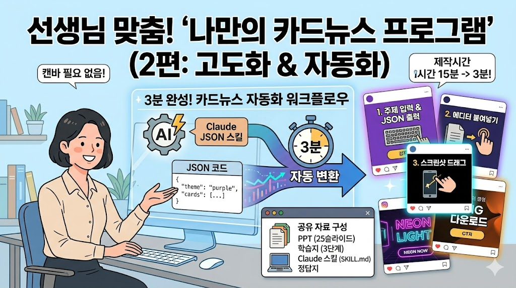 카드뉴스 에디터 JSON 자동화와 Claude 스킬로 제작 시간을 3분으로 단축하는 방법 2편