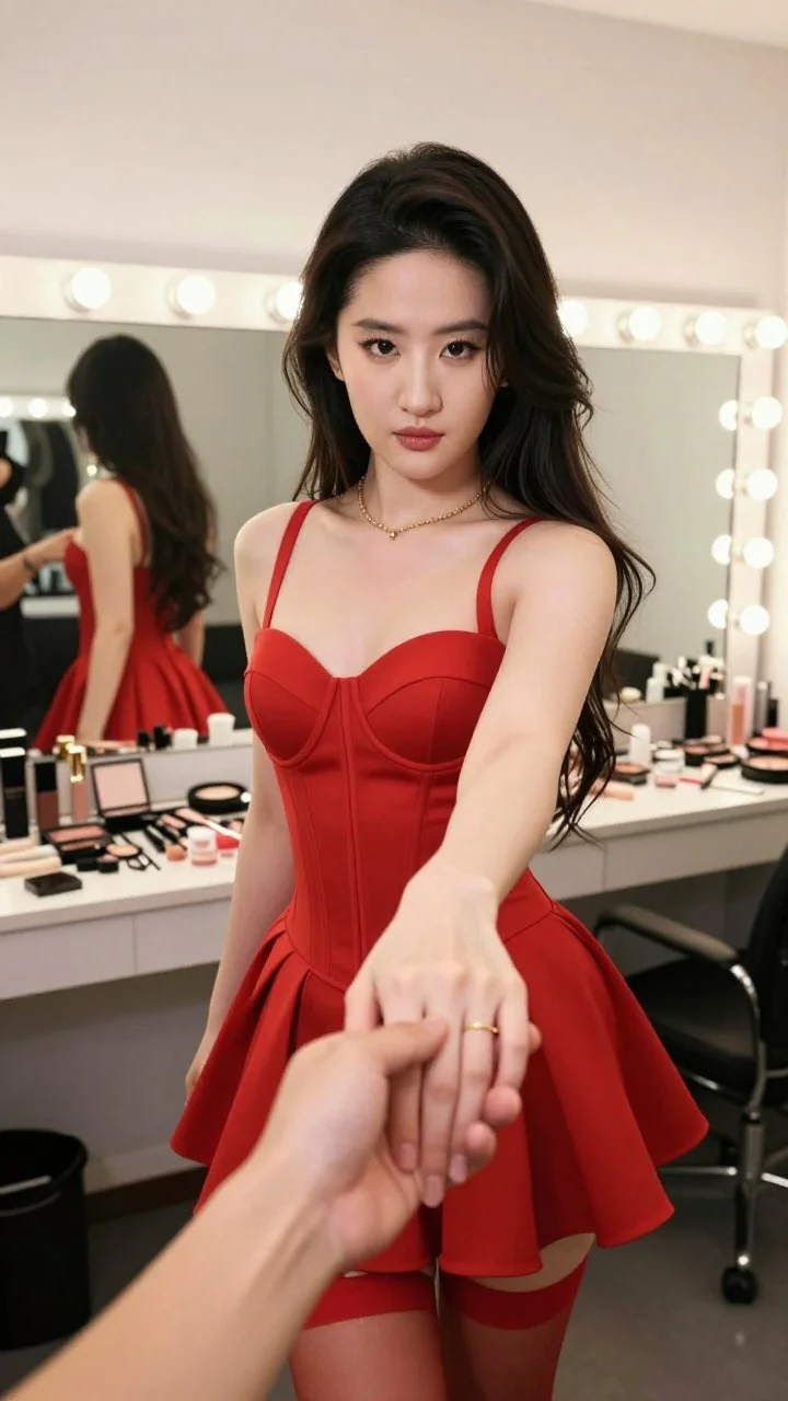Foto hiperrealista desde la perspectiva del novio: Toma de Liu Yifei en el camerino.