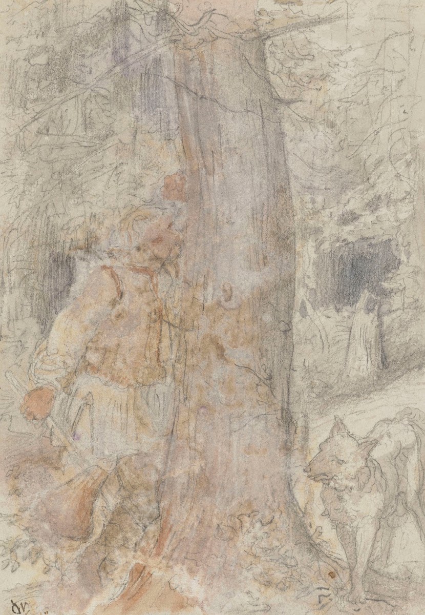 Wolf and Lumberjack Illustration for a Fable by Walery Przyborowski 1880