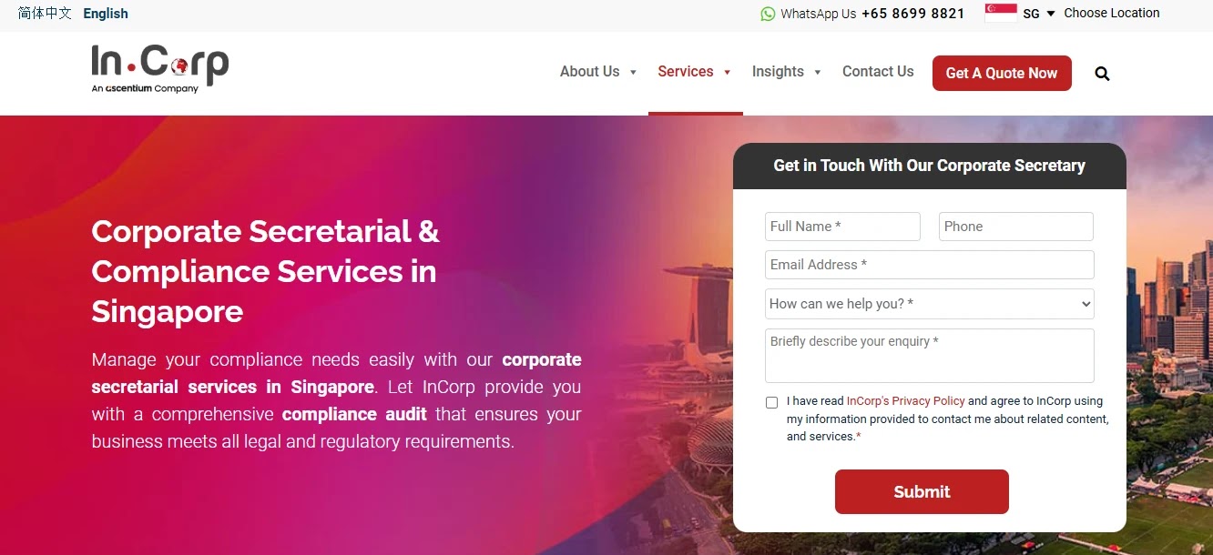 InCorp Corporate Secretary Service Page