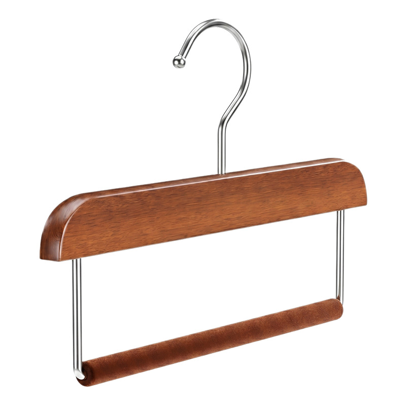 Wooden pant hanger with velvet surface