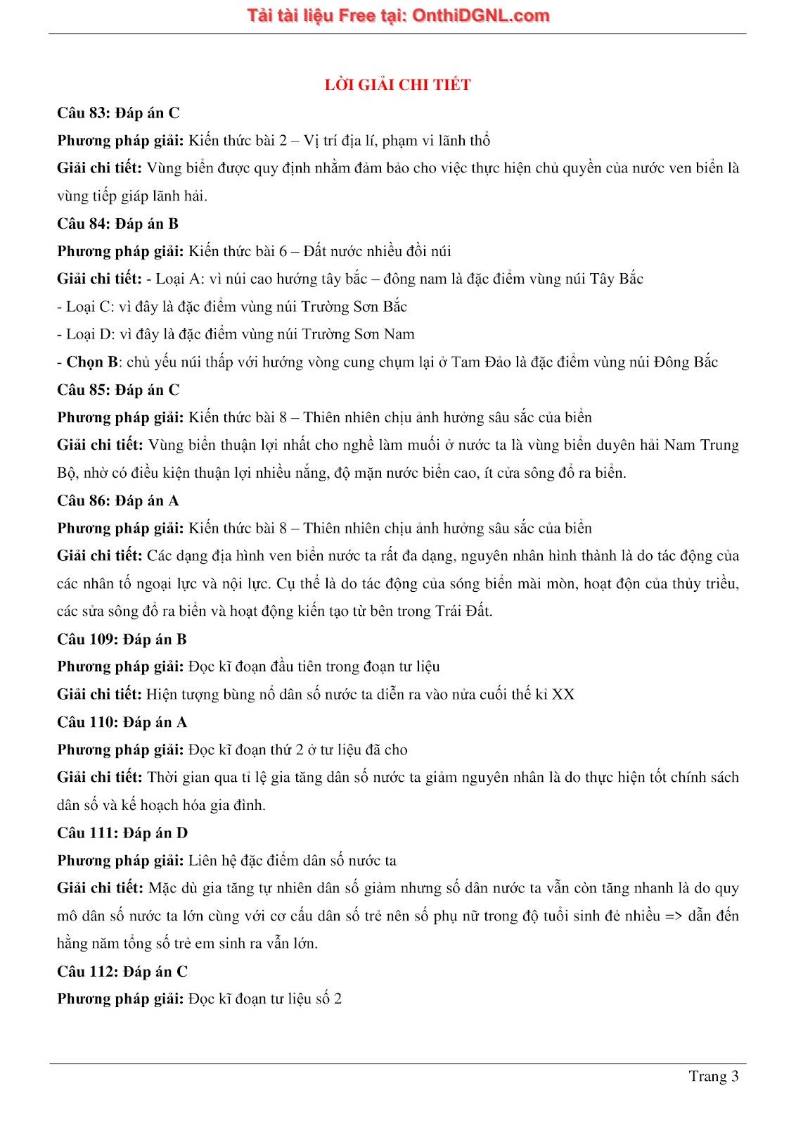 250 bài tập môn Địa Lý - Ôn thi ĐGNL ĐHQG TP HCM Phần 16