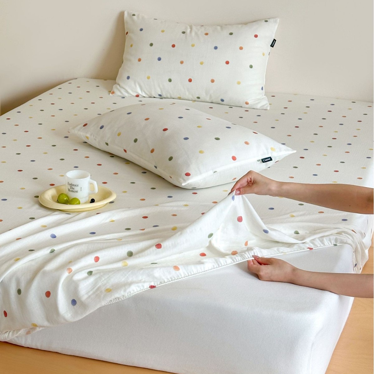 Double-layer cotton fitted sheet, soft and breathable