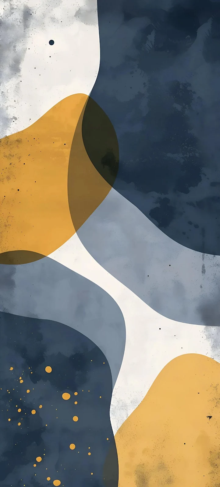 Blue and Gold Abstract Shapes - Minimalist Watercolor Art Full HD iPhone Wallpaper (1080x2394)
