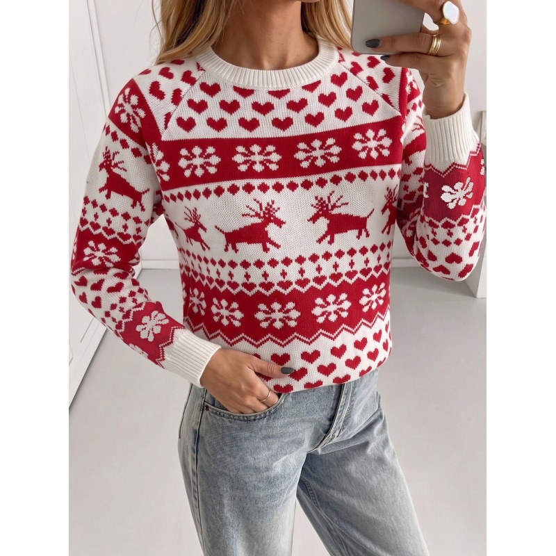 Fair-Isle Knitted Sweater with Reindeer Motif