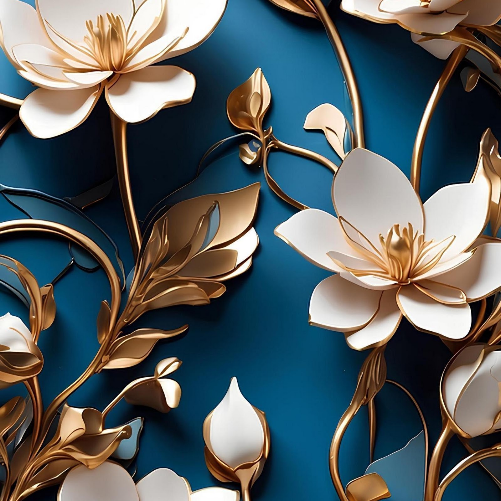 Download White and Gold Floral Pattern 2K iPhone