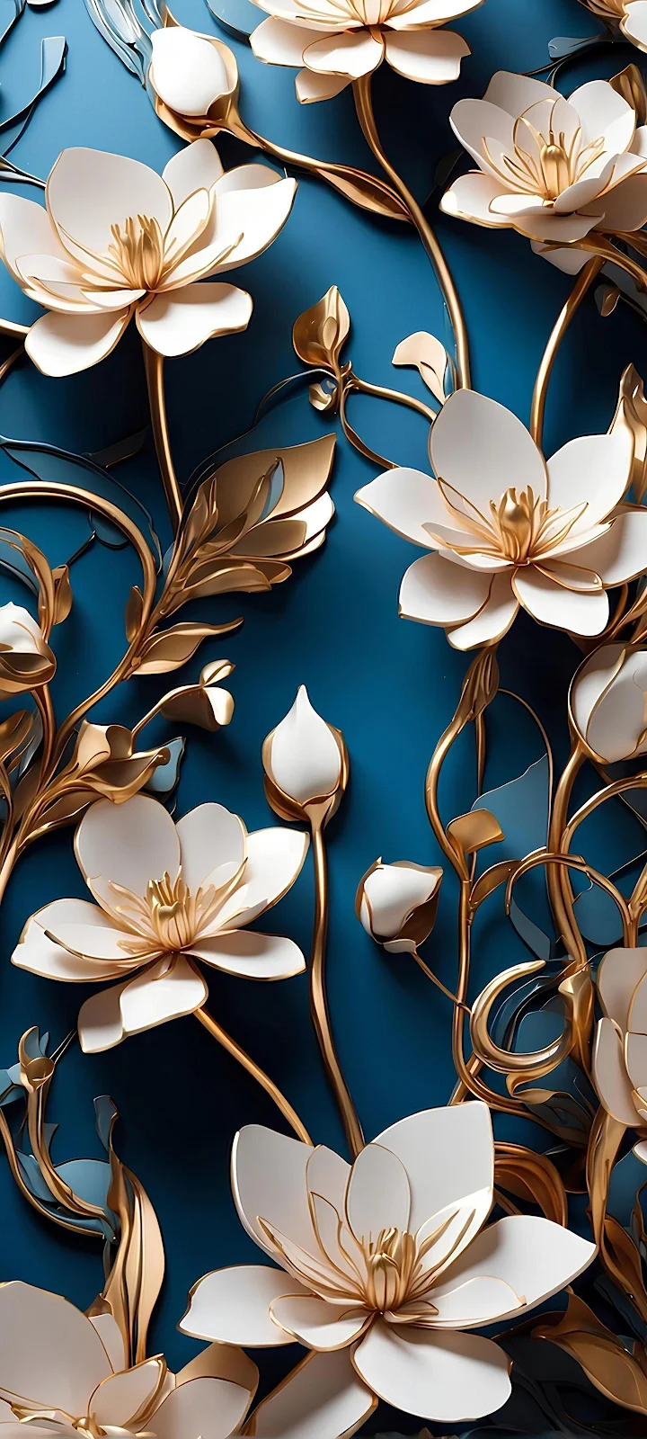 White and Gold Floral Pattern - Digital Art 2K iPhone Wallpaper (1440x3200)