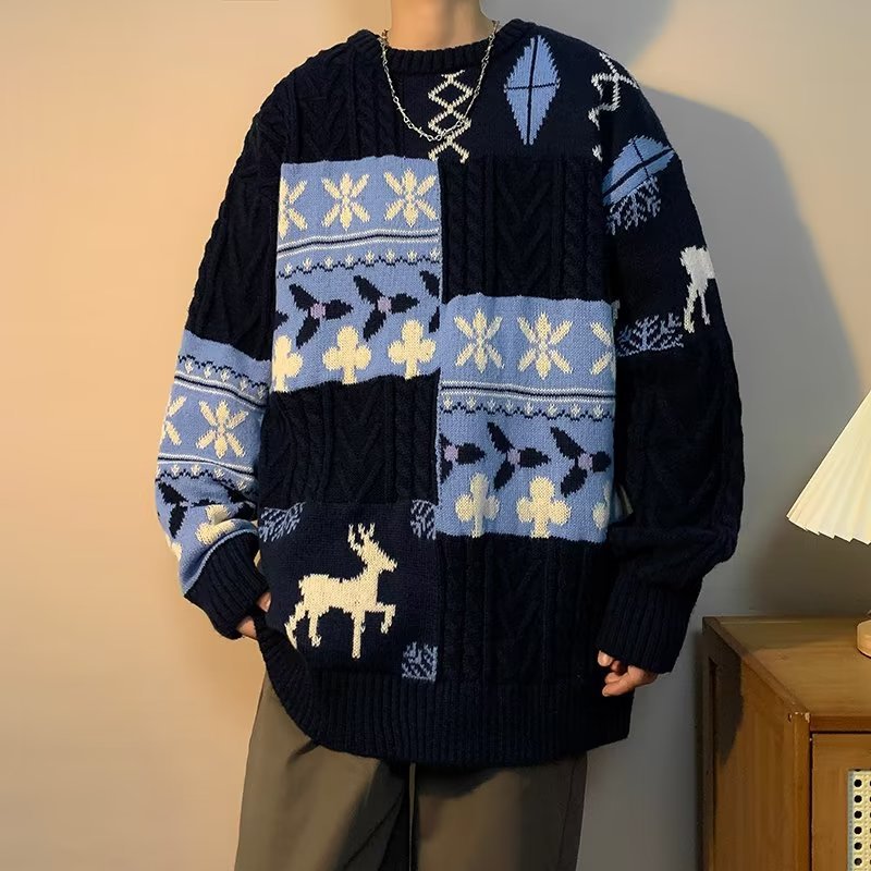 Thick knitted sweater in retro style