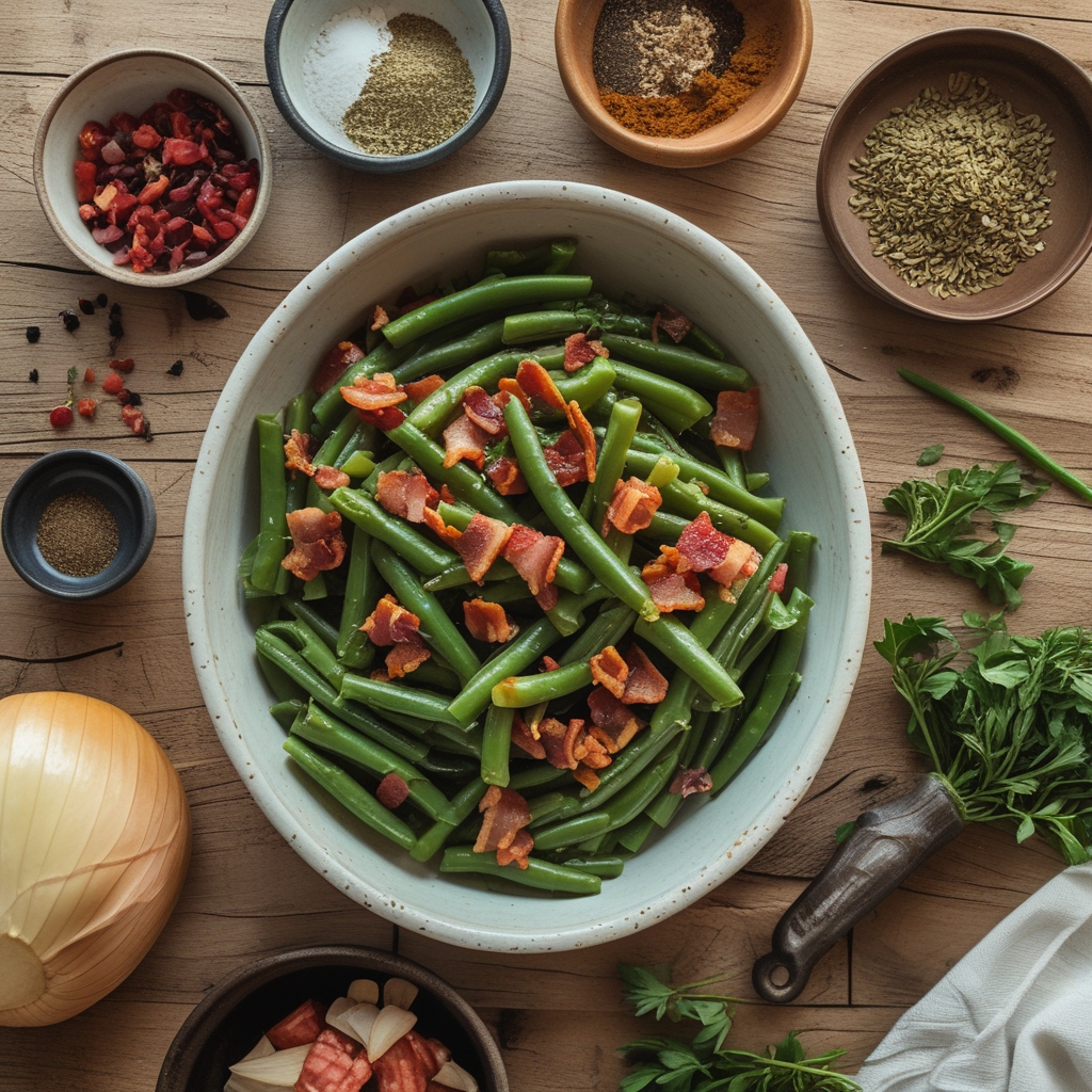 Ingredients for Bacon Loaded Green Bean Casserole - Easy Comfort Food Side Dish