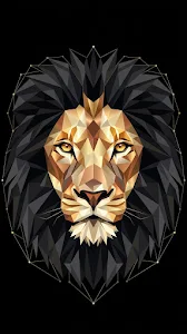 Abstract Symmetrical Low-Poly Lion Head Graphic on Black
