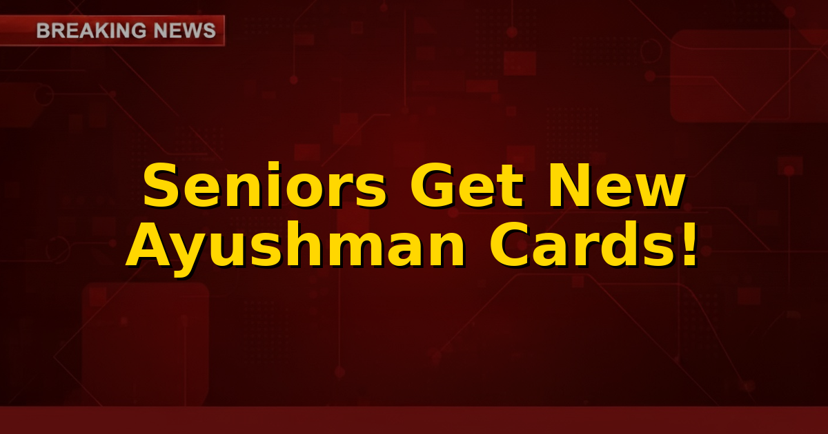 An elderly Indian couple smiling, holding up a new Ayushman Bharat PM-JAY card, symbolizing expanded healthcare access for senior citizens.