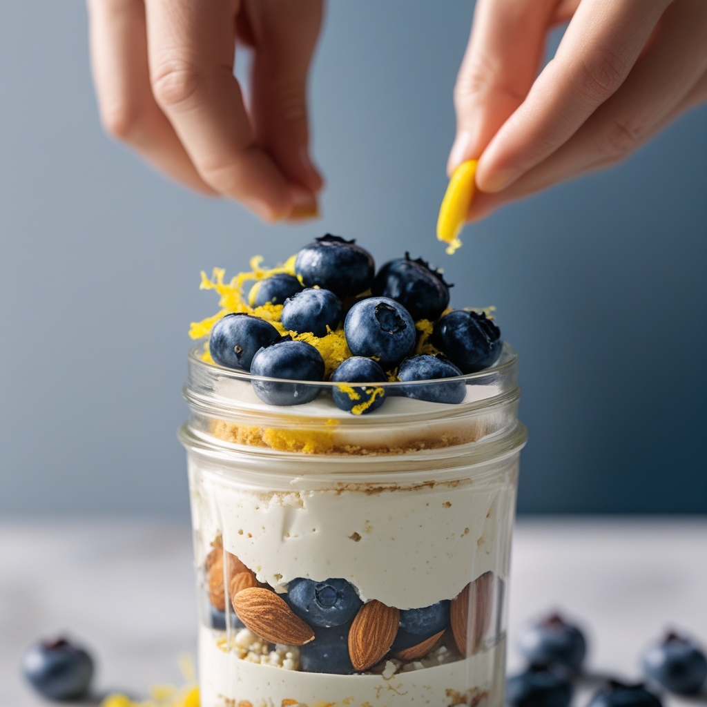 Final No-Bake Lemon Blueberry Protein Cheesecake Jars