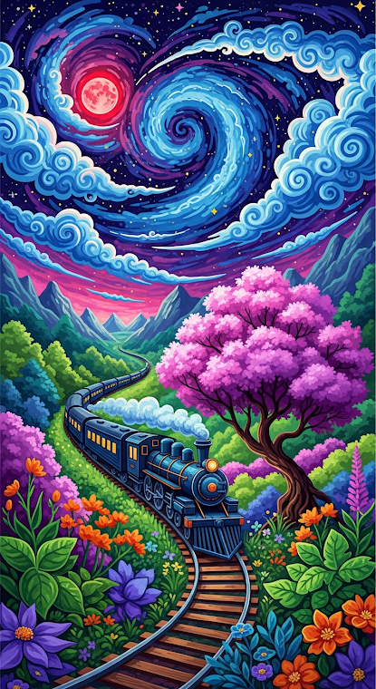 Surreal Starry Train Journey