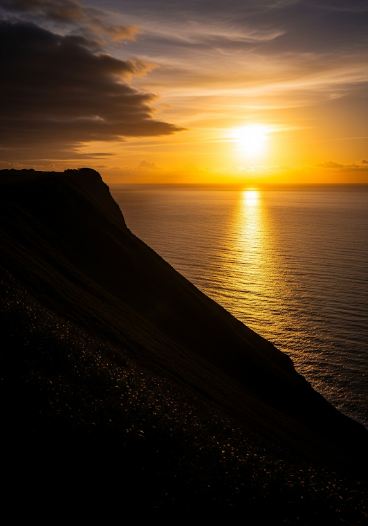 Golden Ocean Sunset Over Cliffs