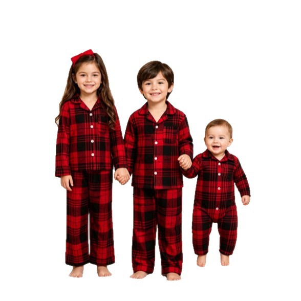 Luxurious Family Pajamas Set with Check Pattern