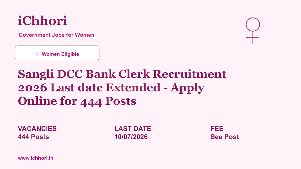Sangli DCC Bank Clerk Recruitment 2026 Last date Extended - Apply Online for 444 Posts - iChhori