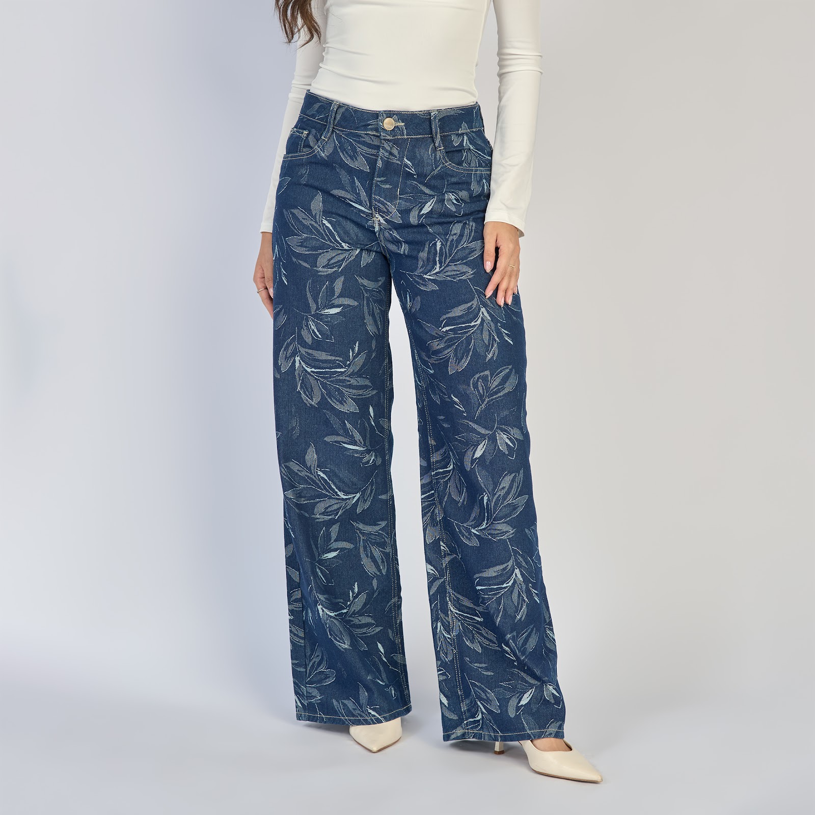 Jean dama wide leg tiro alto rígido, color azul oscuro - Vista 5