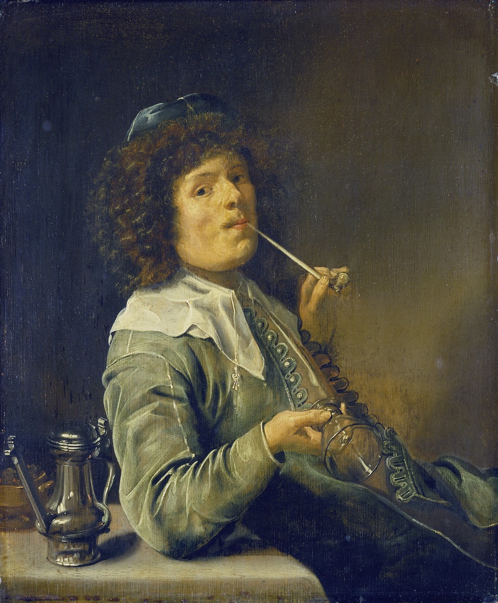 Man Smoking and Holding an Empty Wine Glass ca 1632  1634